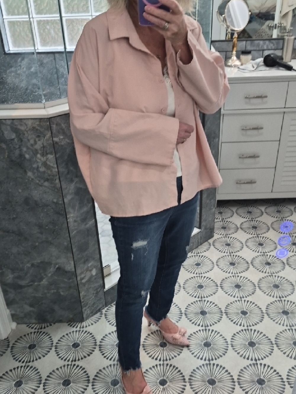 Light Pink Button-Up Shirt W/French Split Cuffs